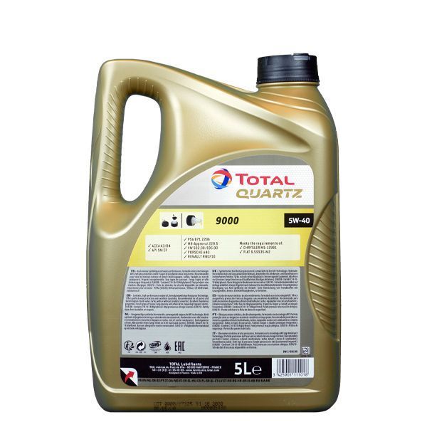 Моторное масло, синтетическое Total Quartz 9000 5W40 5L (229721) 229721 фото