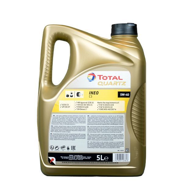 Моторное масло, синтетическое Total Quartz Ineo C3 5W40 5L (213103) 213103 фото